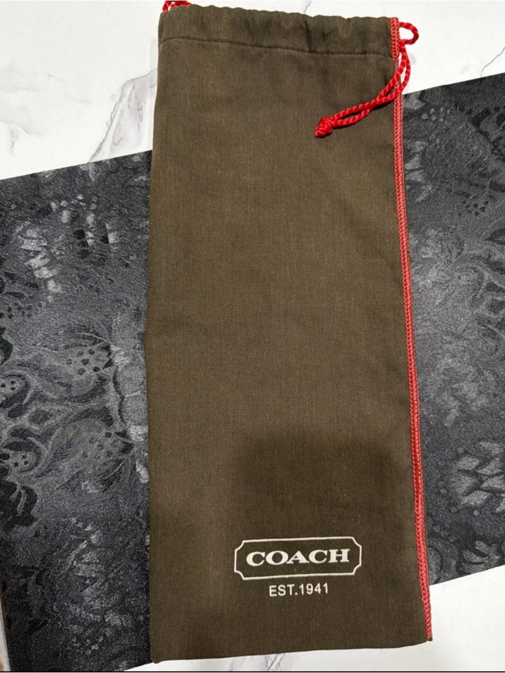Coach Brown Drawstring Dust Bag with Red Trim - Picture 4 of 4